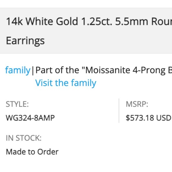 14k White Gold 1.25ct total 5.5mm each Round DEF Pure Light Moissanite Earrings - Picture 7 of 9